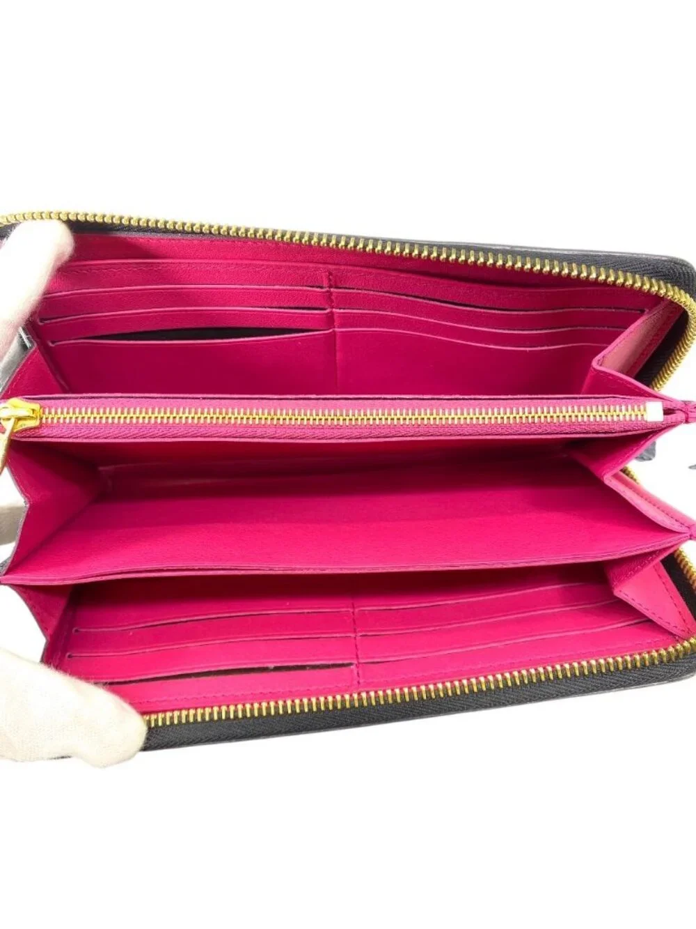 Louis Vuitton Comete Wallet Portefeuille L-shaped Zipper Leather Black Pink